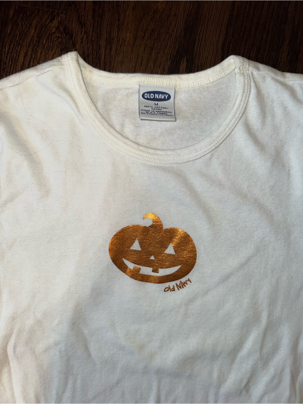 Old Navy White Short-Sleeve Tee with Metallic Gold Pumpkin